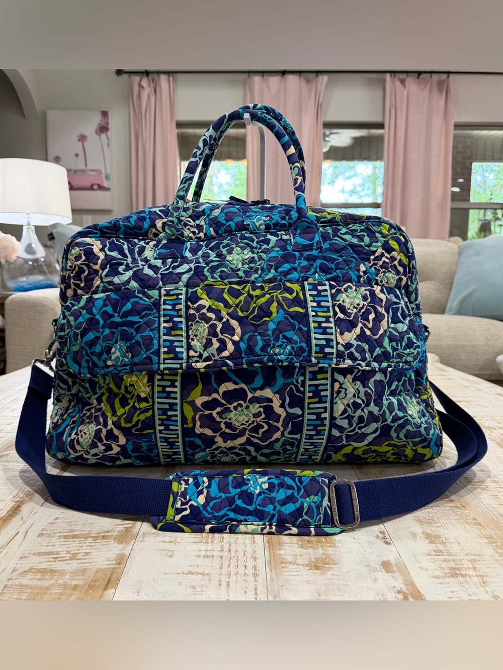Vera Bradley Grand Traveler Bag Katalina Blues Retired Carry On Blue Weekender